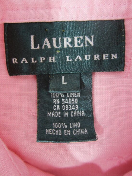 Ralph Lauren Womens Large Pink Linen Eyelet Embroidered Shirt Scallop Hem - Picture 4 of 14